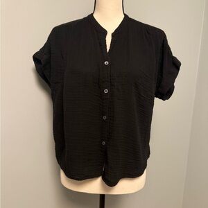 Felicite Black Short Sleeve Cotton Gauze Top